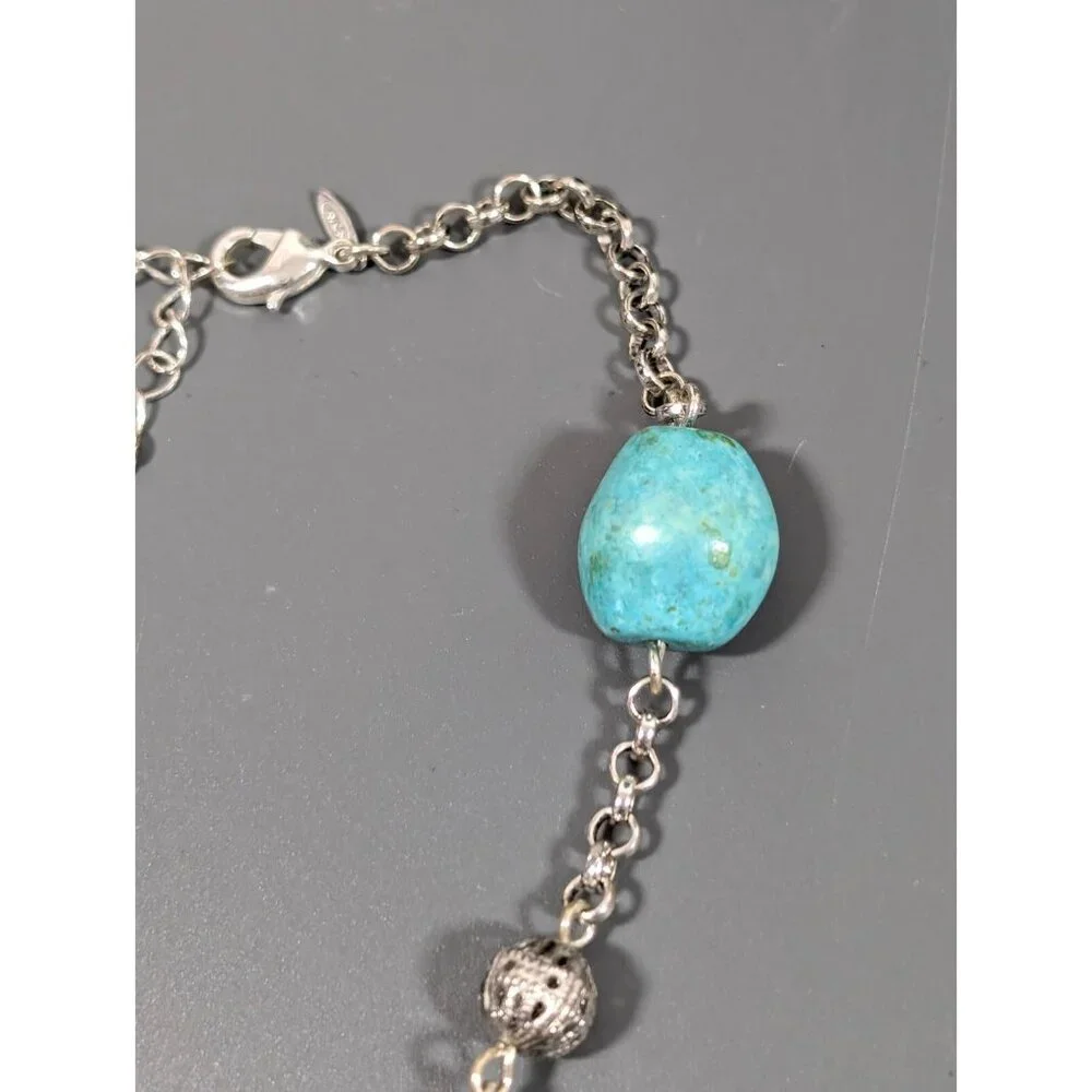 Avon Blue Faux Turquoise Green Glass and Acrylic Bead Necklace Beach Coastal 19